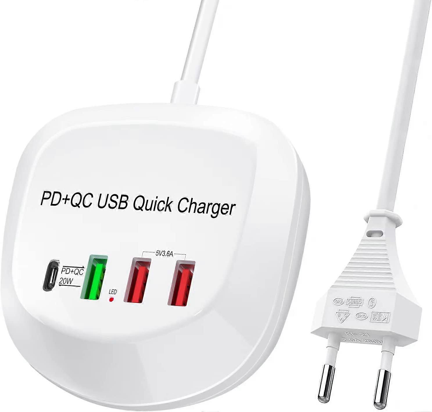 USB C Fast Charger, USB PD QC 3.0 Power Charger to Quick Charger 4 Port Multiple USB Power Adapter