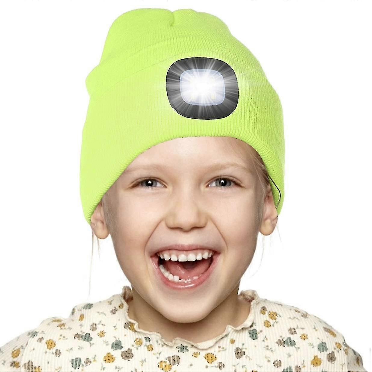 Led Lighted Beanie Cap For Kids, Rechargeable 4 Led Headlamp Hat, Knitted Winter Hat With Torch For Cycling Running