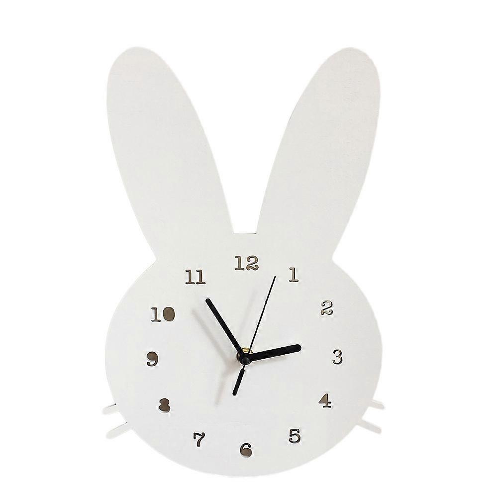 Nordic Cute Rabbit Trä Mute Wall Clock Sovrum Barnrum Heminredning Qinhai