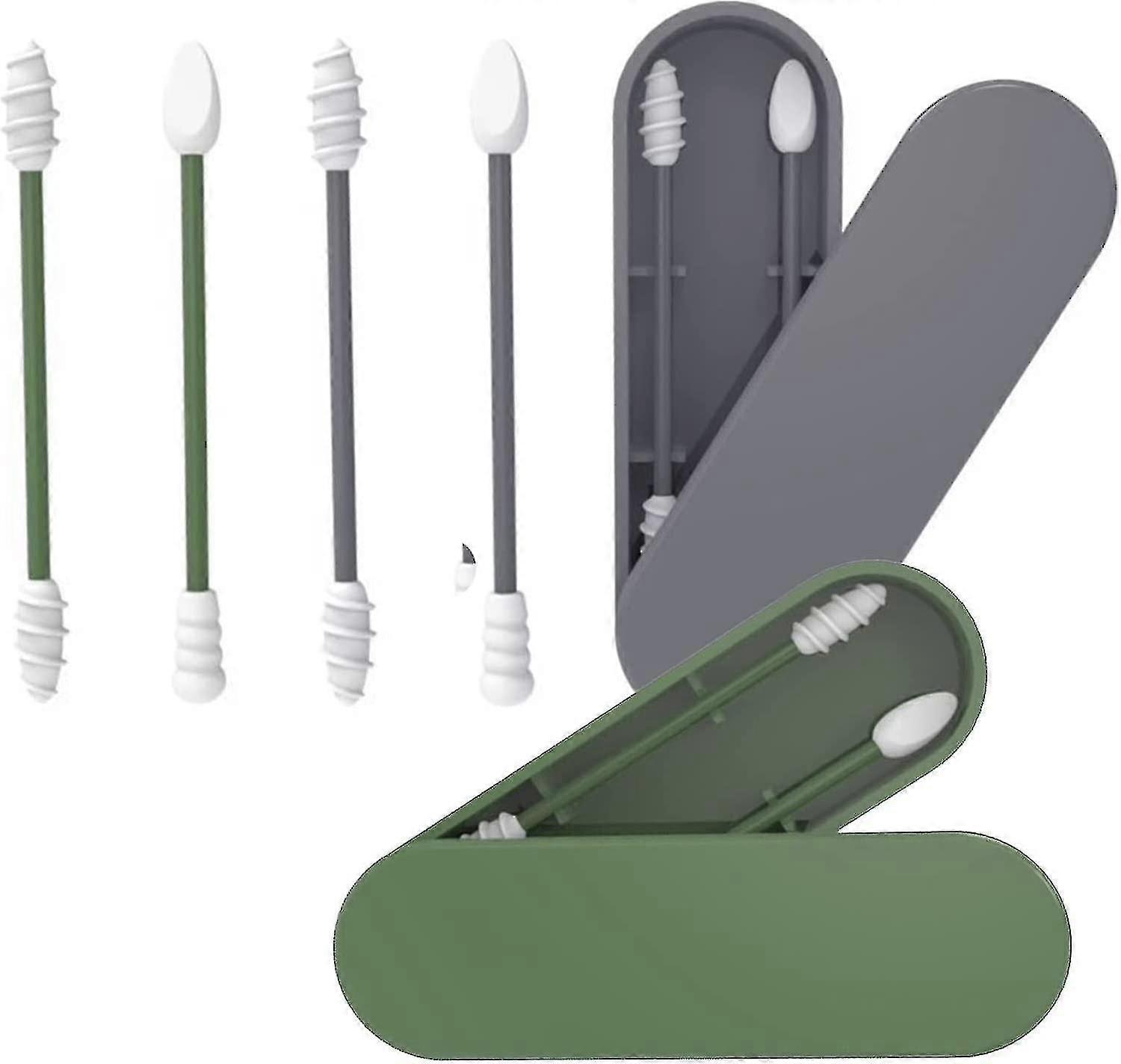 2er Pack wiederverwendbare Wattestäbchen, 4 waschbare weiche Silikonstifte mit Reisekoffer für Make-up & Ohrenreinigung