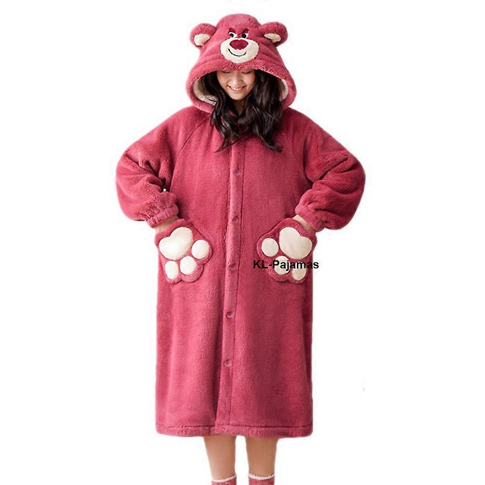Tecknad Djur Flanell Badrock Sovkläder Kvinnor Badrock Nattlinne Tjock varm mantel Vinter Cosplay Björn Plysch Pyjamas Nattklänning