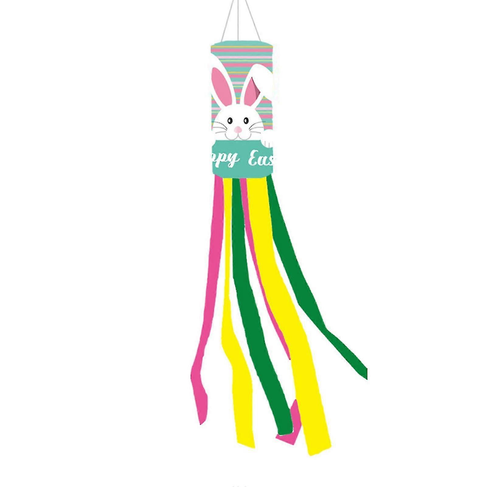 Wind Sock Flag Anti-fading Easy To Hang Happy Easter Rabbit Pattern Garden Wind Flag Home Decor