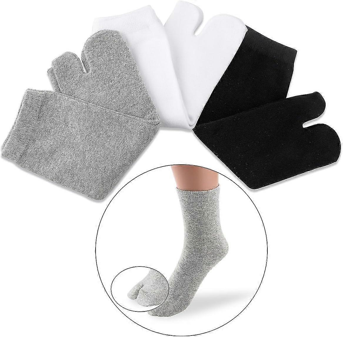 3 Pairs (white+gray+black) Elastic Cotton Tabi Toe Socks