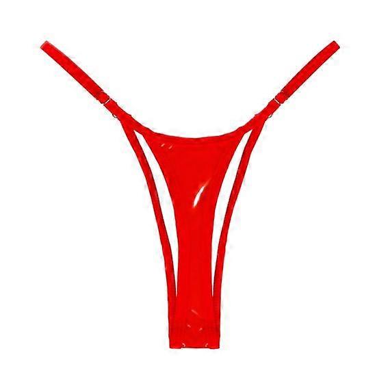 Women G-string Glossy Triangle Shape Solid Color Elastic Soft Mid Waist Adjustable Strap