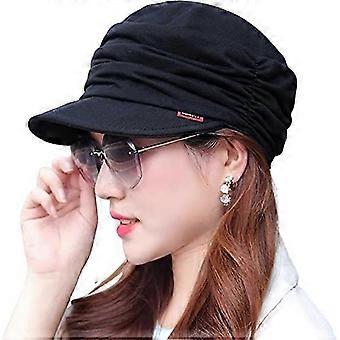 Fashion Pleated Dome Cap Ladies Cotton Painter Visor Hat 55-60cm(black)