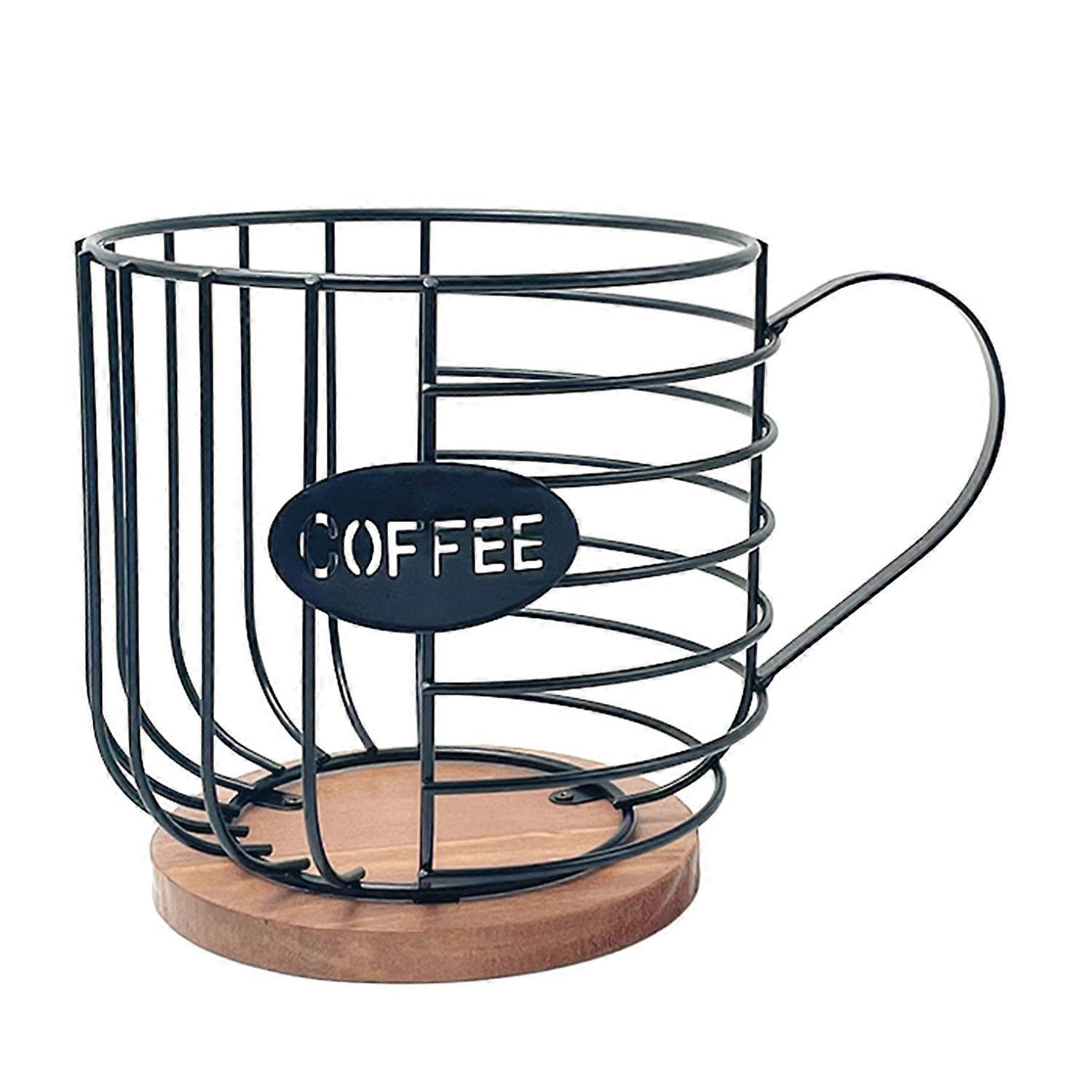 Metal Coffee Pods Holder with Wooden Base Cup Shape Keep Your Countertop Tidy Large Capacity Coffee