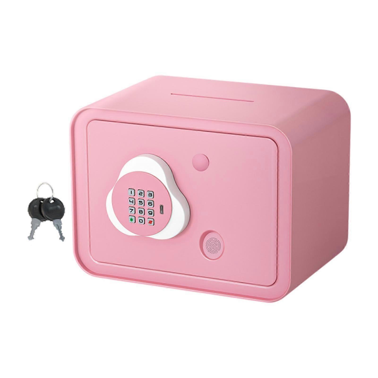 Electronic Money Bank with Password Keys Fingerprint Sturdy Saving Money Jar Pink