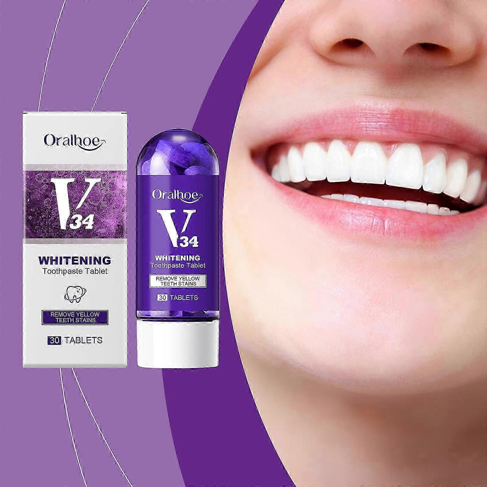 V34 Brightening Toothpaste Tablets, Purple Toothpaste Tablets, Chewable Toothpaste Tablets for Teeth Whitening, Freshen Breath
