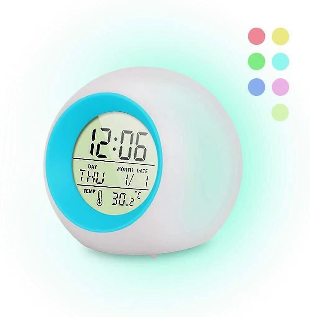 Alarm Clo ldren, 7 Color Changing Light Alarm Clo Led For ldren, 6 Ring Tones, One-tap Control, nal Display, Time, Week,1183