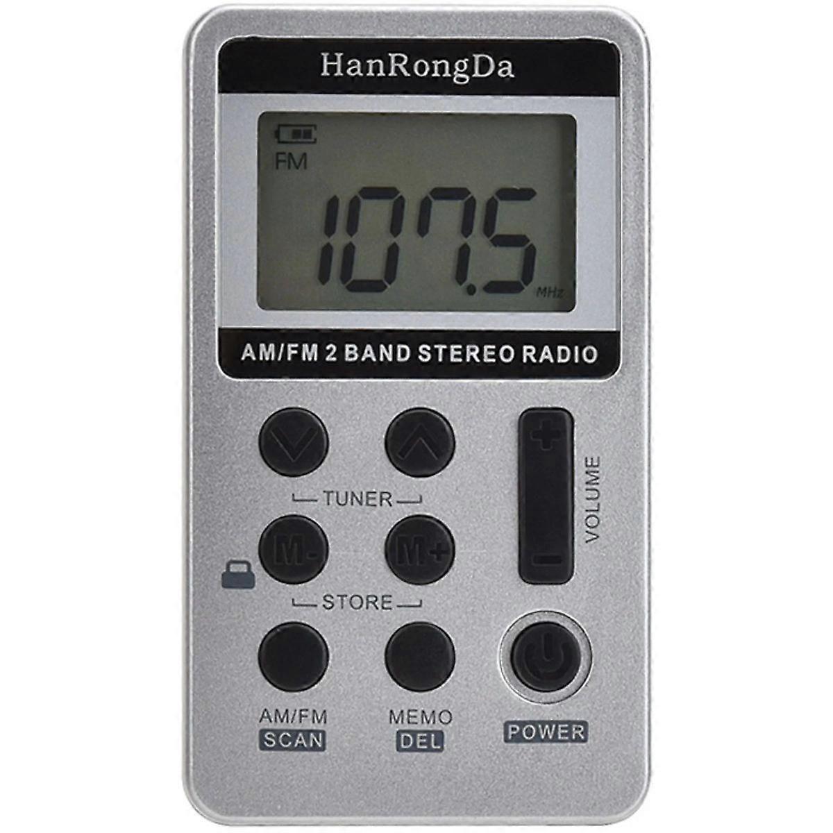 Foreign trade source AM FM mini portable digital display elderly radio charging small radio USB interface - silver gray