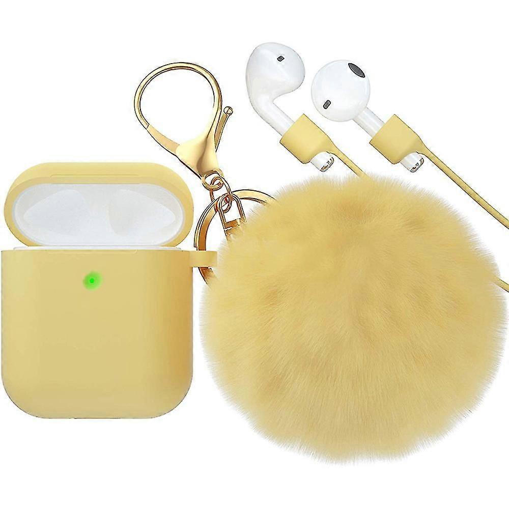 Airpod Case,silicone Case Cover With Fur Ball Keychain Compatible WithAirpods 2/1