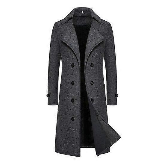 Men Overcoat Double-breasted Slim Fit Mid Length Long Sleeve Thick Windproof Warm Soft Solid Color Cardigan Buttons Lapel Men Long Coat