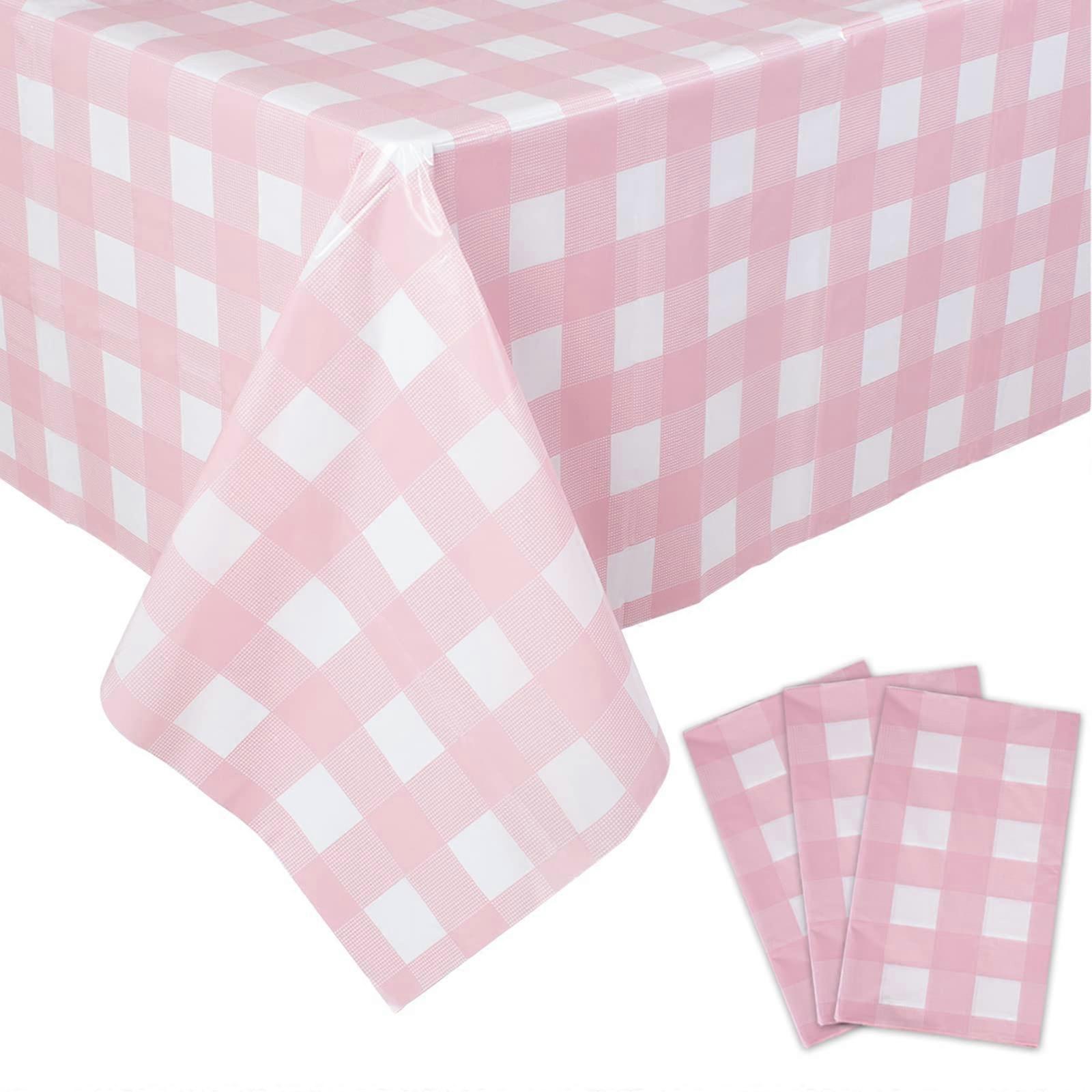 3 Pack Gingham Tablecloths 54 x 108 Inches Disposable Rectangle Covers for Birthday Picnic Party