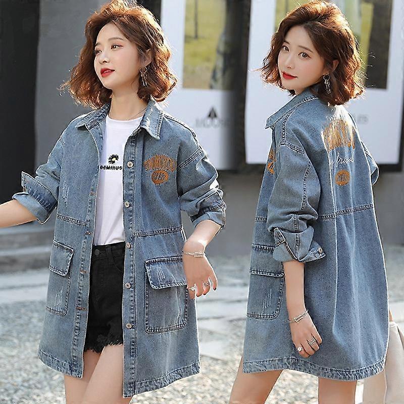 Denim Coat Women's Spring and Autumn Mid-length Loose Korean Version BF Versatile Foreign Casual Large