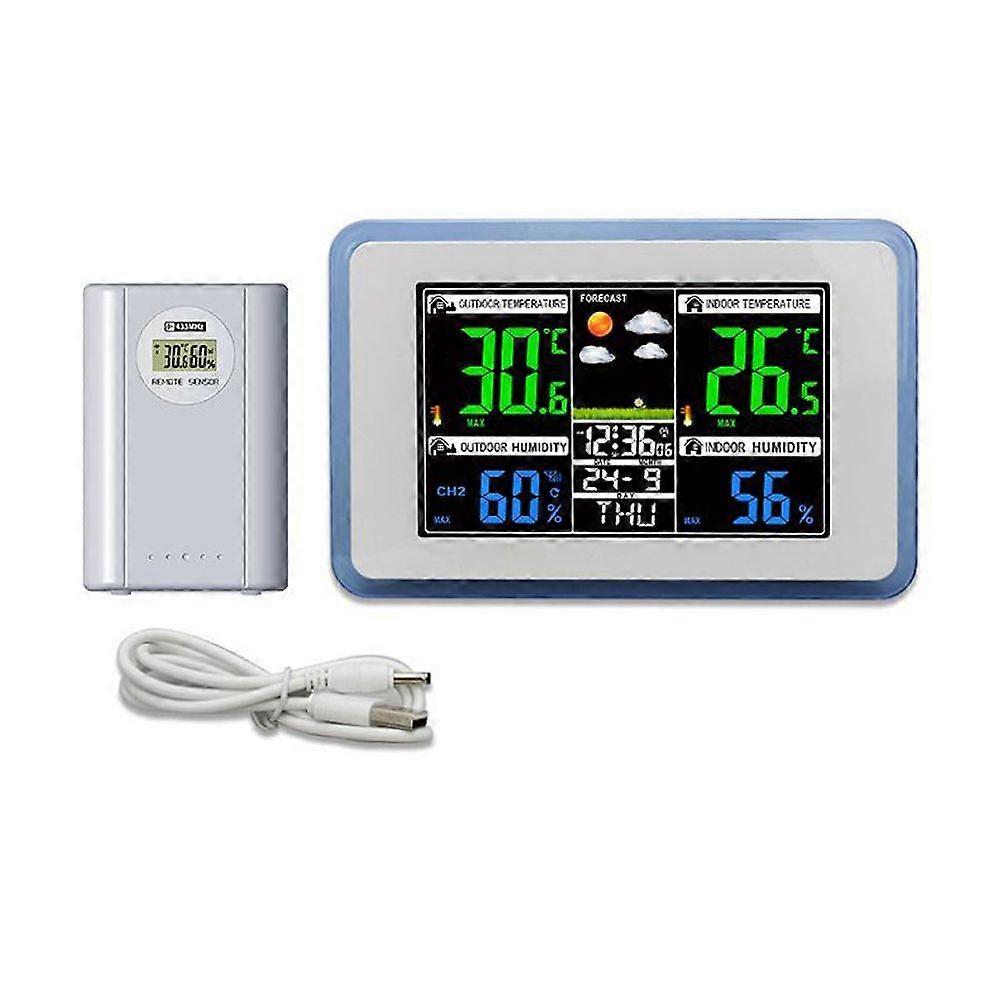 Multifunctional Wireless Home/Office Weather Station Color Digital Display Clock 433MHz Outdoor and Indoor Temperature Tester Hygrometer Weather Forec