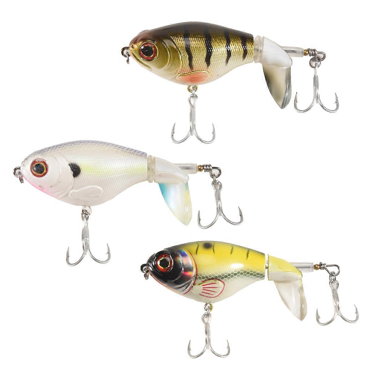 3PCS Bass Whoper Lures, Plopping with Floating Rotating Tail, Bass Fishing with Barb Treble Hooks