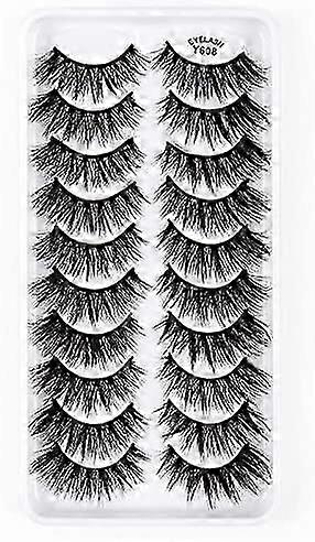 Kit de 10 paires de faux cils, faux cils 3D, naturels, longs et duveteux, bande souple réutilisable, fait main
