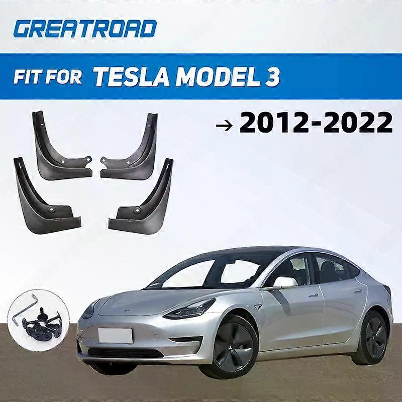 Exquisite 4Pcs/Set Mud Flaps For Tesla Model 3 2012 - 2022 2015 2016 2017 2018 2019 2020 2021 Mudflaps Splash Guards Mud Flap Mudguards