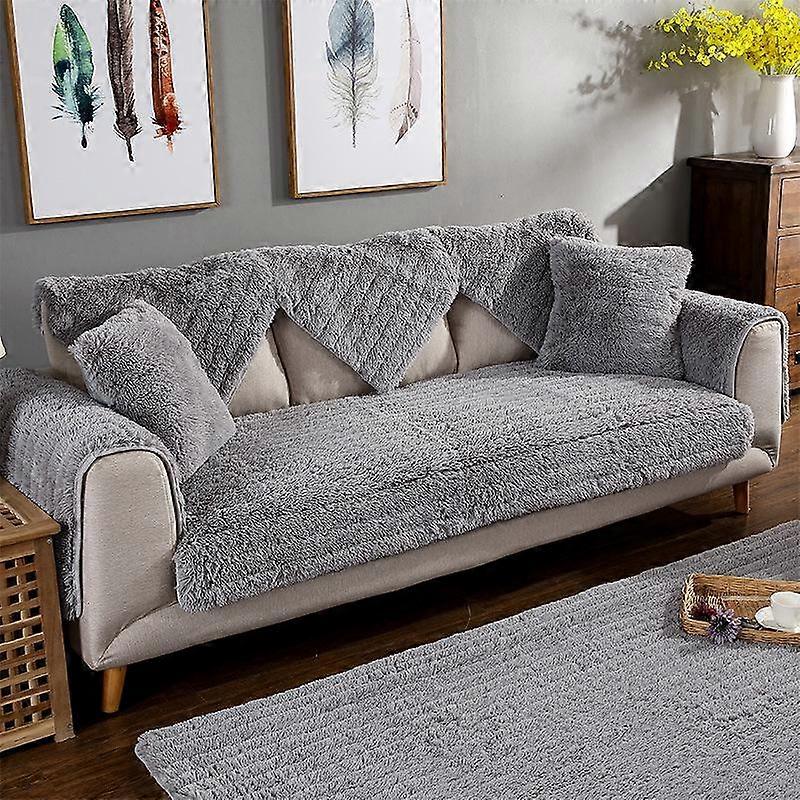 Modern Solid Color Soft Plush Quilted Sofa Cover 1/2/3 Seater Non-slip Sectional Sofa Towel Bay Window Pad L-shaped Sofa Decor
