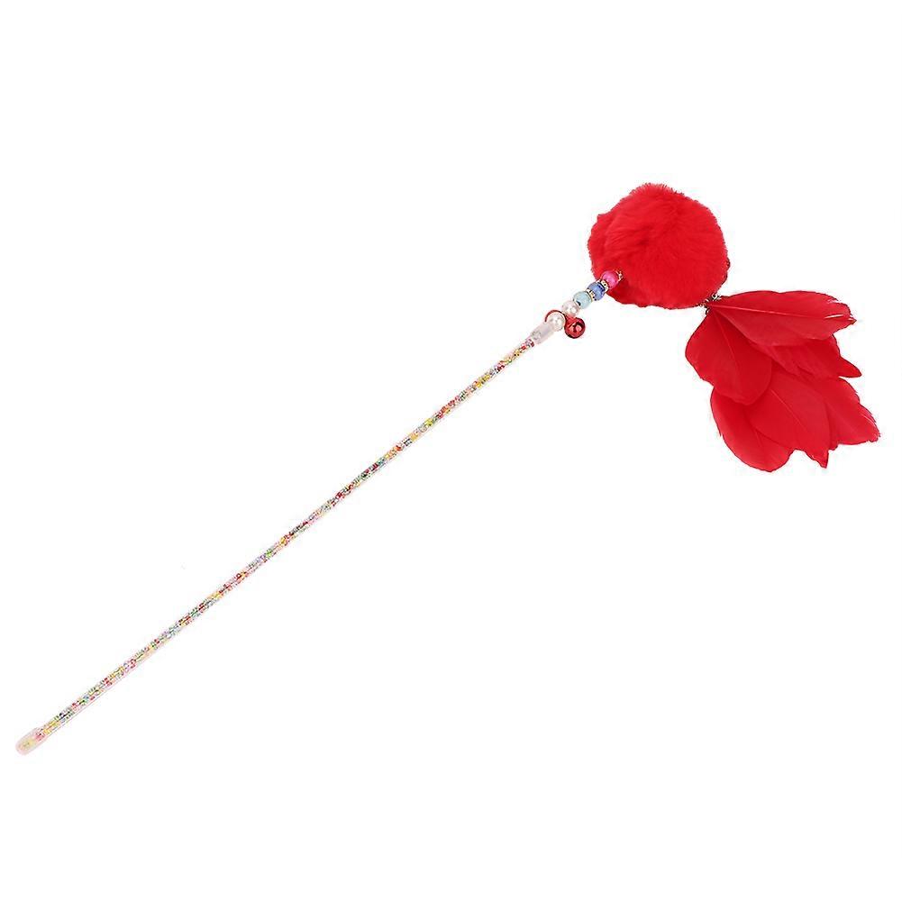 Pet Cat Teaser Toy Feather Wand with Interactive Bell Beads for Active Play and Exercise, Durable Material, 36 Inches