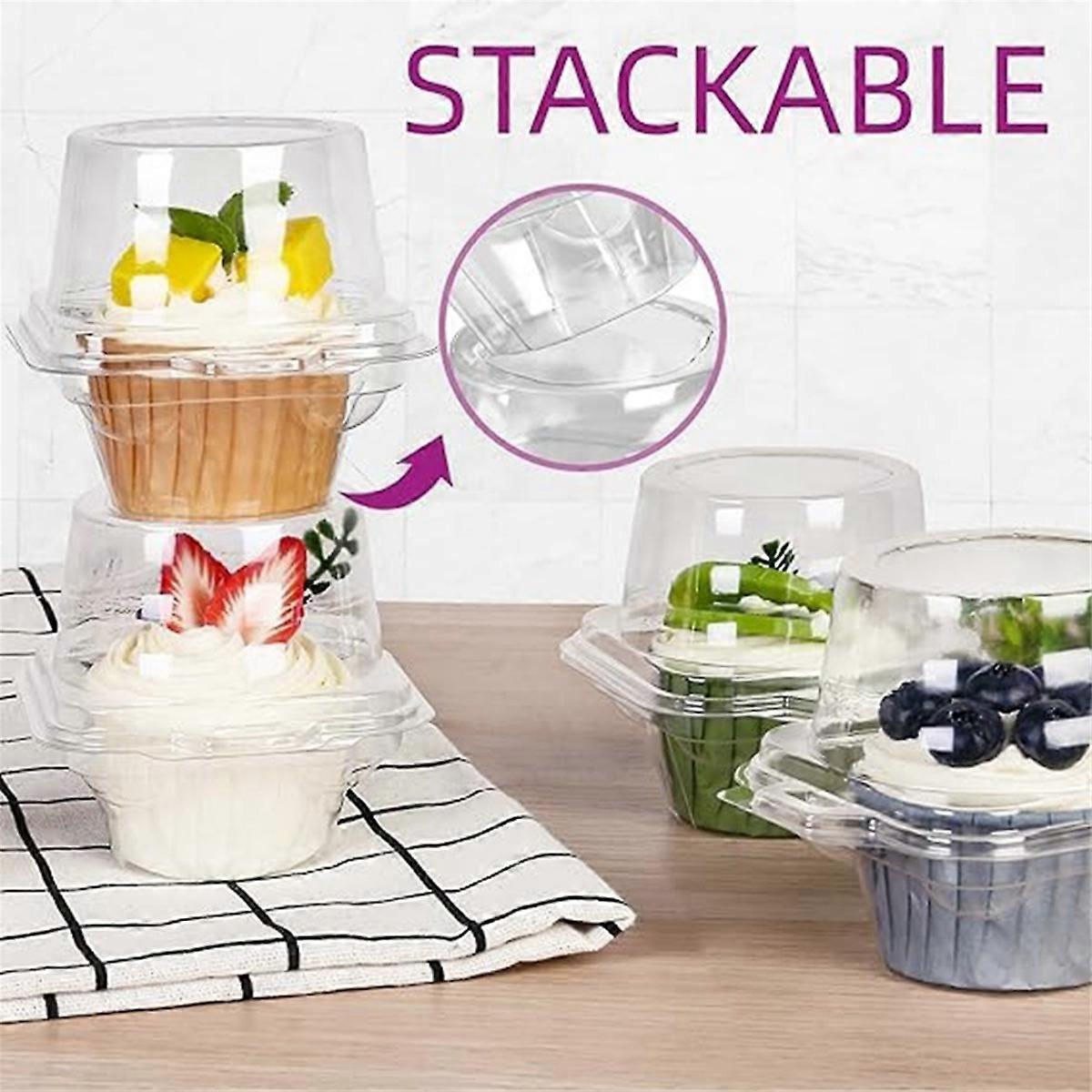 Individual Cupcake Containers, 100 Pcs Clear Cupcake Boxes, Cupcake Holders with Lid, Single Compart