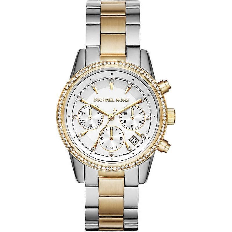 Michael Kors Mk6474 Women's Ritz Two-tone Chronograph Watch With Crystal Accents