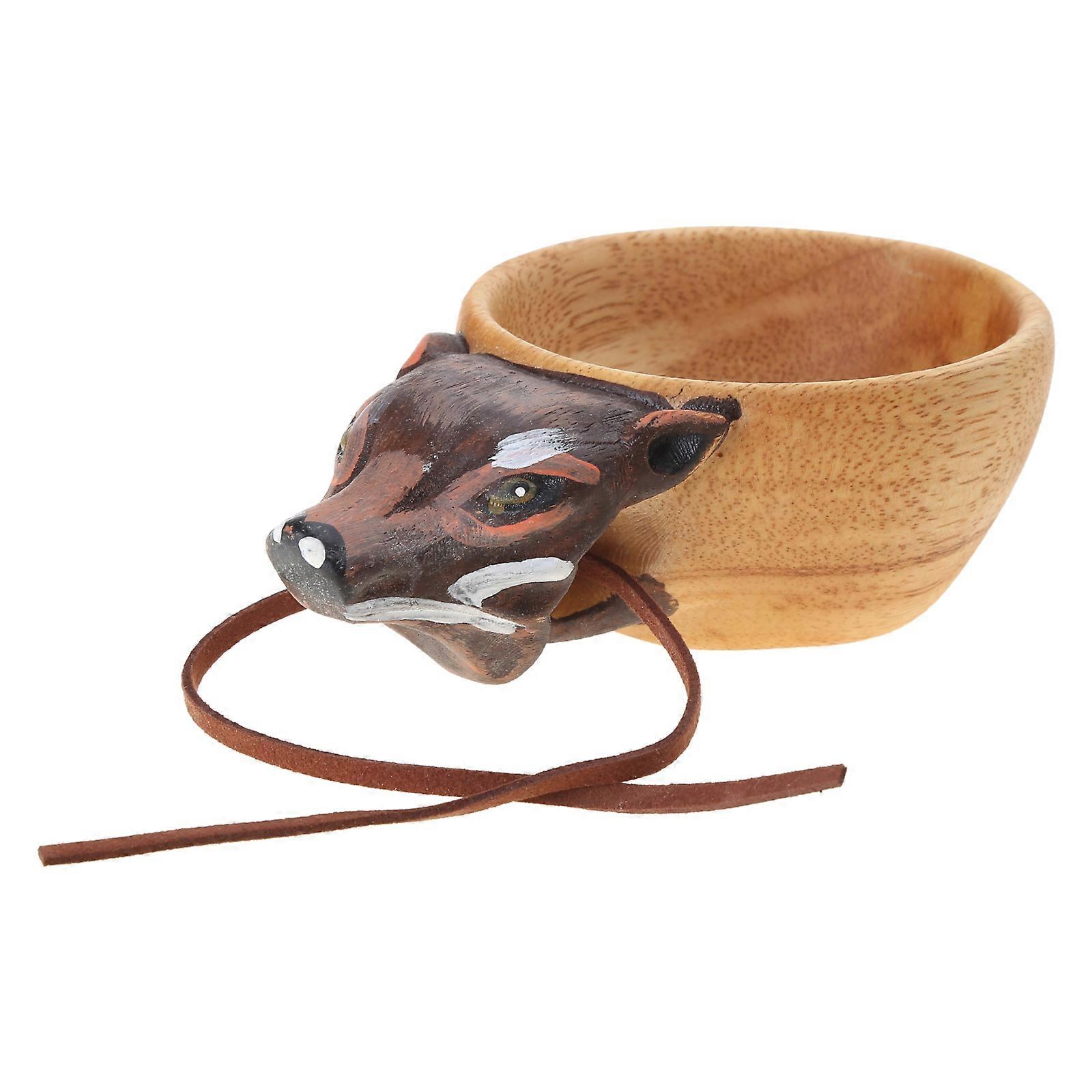 Tasse en bois en caoutchouc sculpté à la main animaux pour la tête pour l’image tasse tasse en bois forme d’animal portable camping boisson boisson