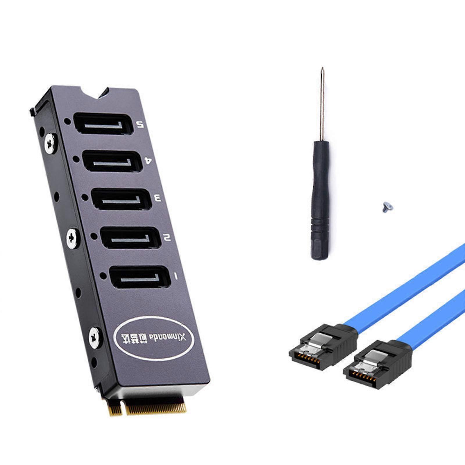 5-Port SATA3.0 Adapter for M.2 NVMe SSDs - 6Gbps M.2 M-Key PCI-E to Sata3 2280