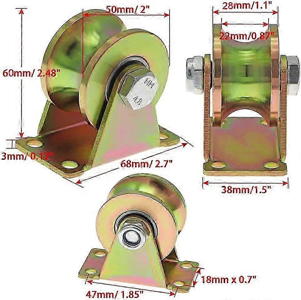 Groove Steel Swivel Roller, 2Pcs 2-Inch Fixed Roller Heavy Duty Sliding Gate Roller U Shape Track Rollers for Inverted Track Industrial Machinery Roll