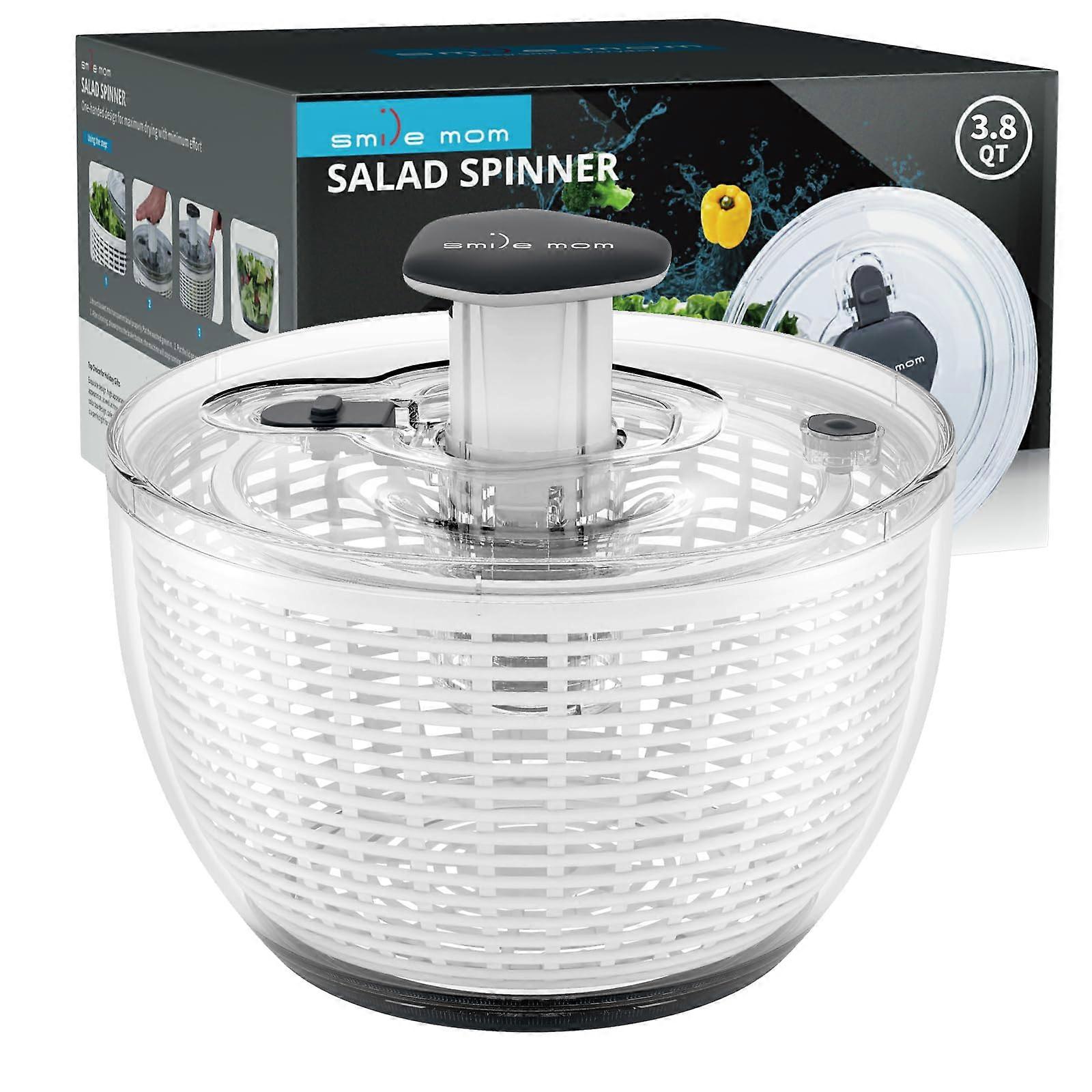 Salad Spinner Small Lettuce Spinner 3.8 Qt White Vegetable Washer with One-Handed Handle for Easy Washing and Drying Leafy Greens