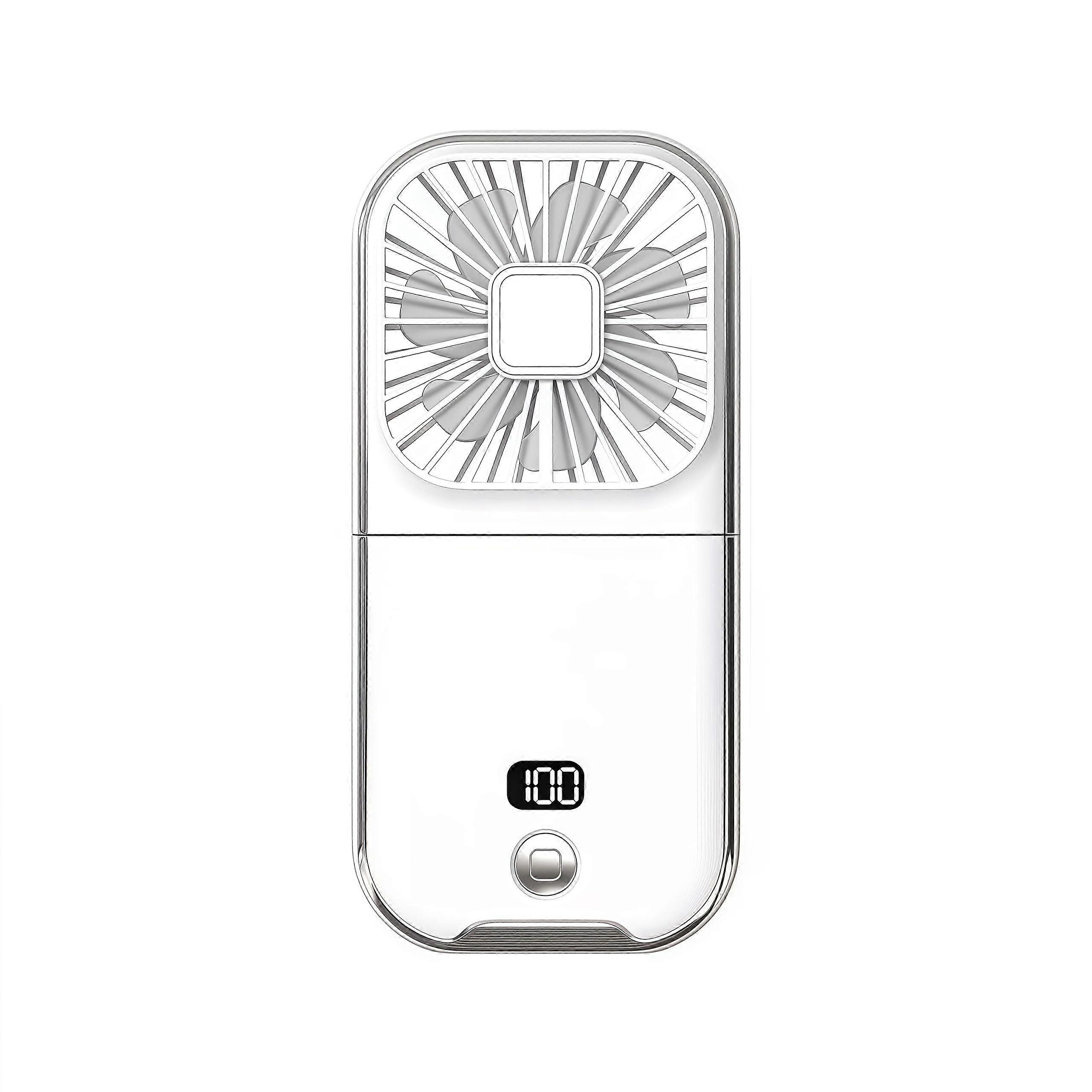 Portable Fan Handheld Wearable Cooling Equipment For Travel With Cell Phone Holder Stand Digital Display White