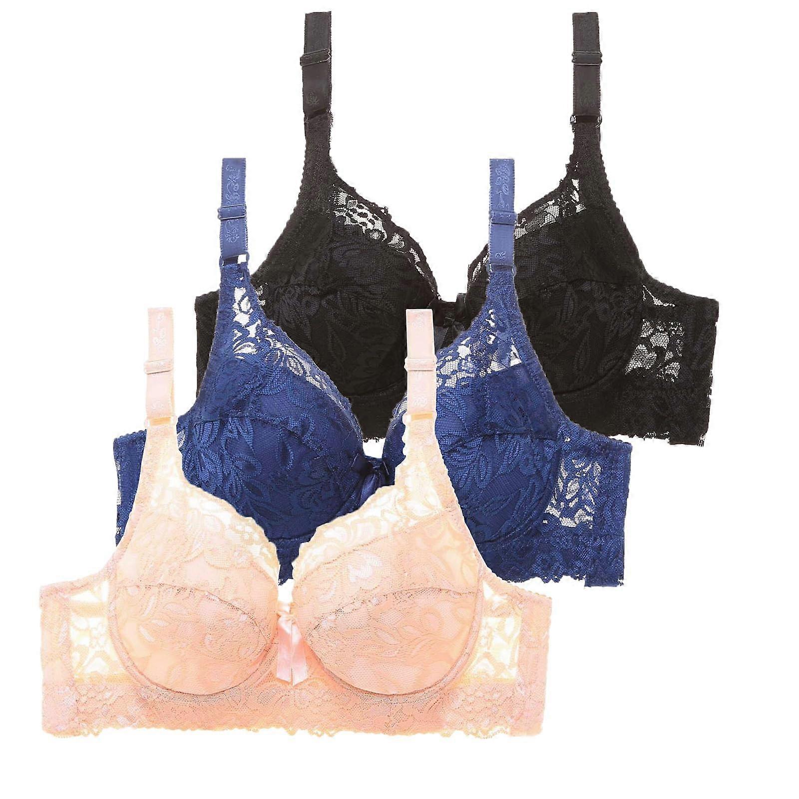 Women's Push Up Underwire Bra Set Pack of 3 Comfortable Supportive Bustier Sports Bras for Everyday Wear and Fitness Training 3PCS (Navy, 85D)