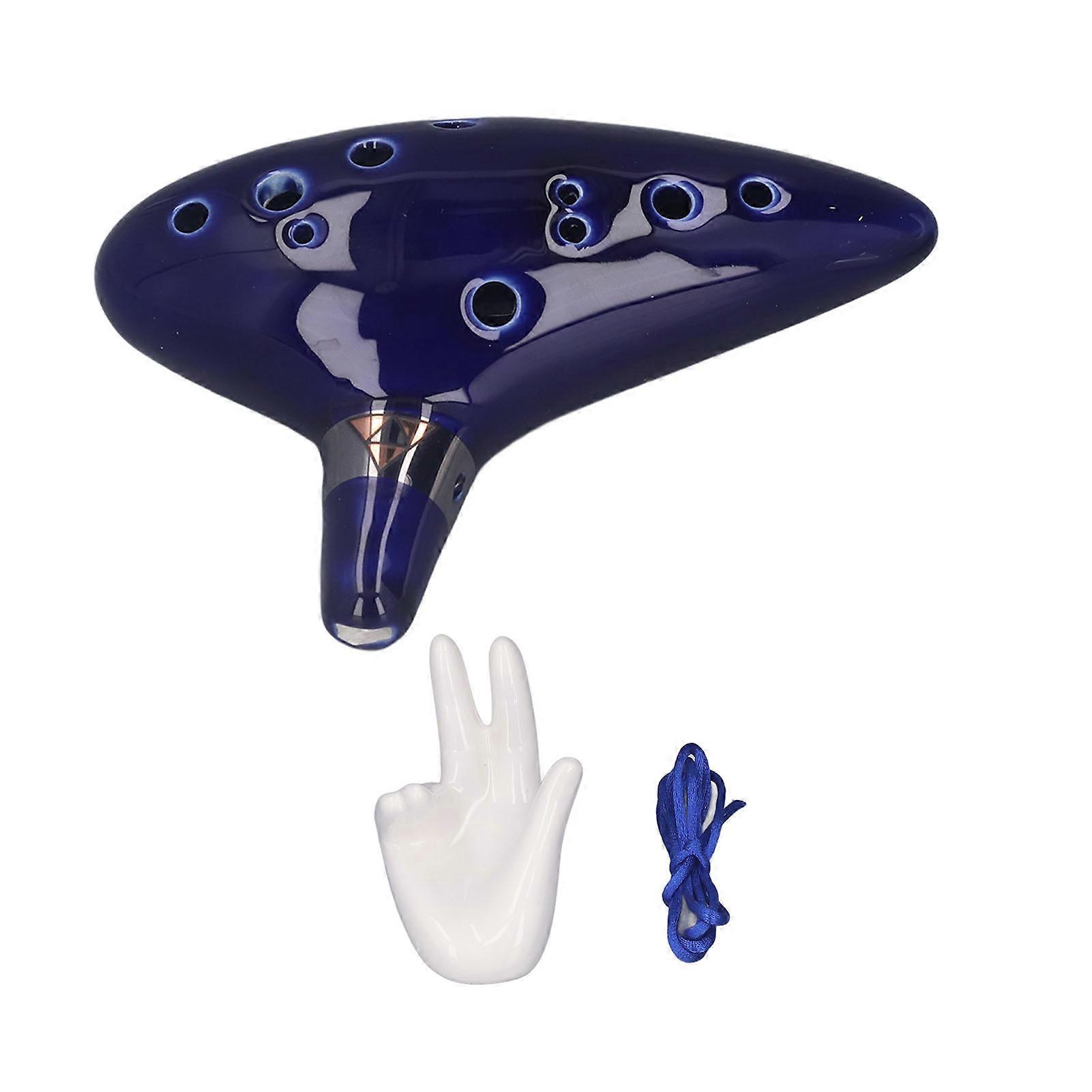 12 rosace Alto C Ocarina Kit d’instruments en céramique Ocarina avec support de main et partition musicale bleu