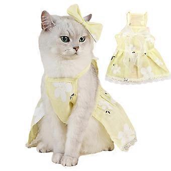 Dog Dress for Small Dogs Floral Bow Tie Girl Puppy Dress Breathable Cute Princess Dog Dresses Spring Summer Pet Cat Clothes Skirt
