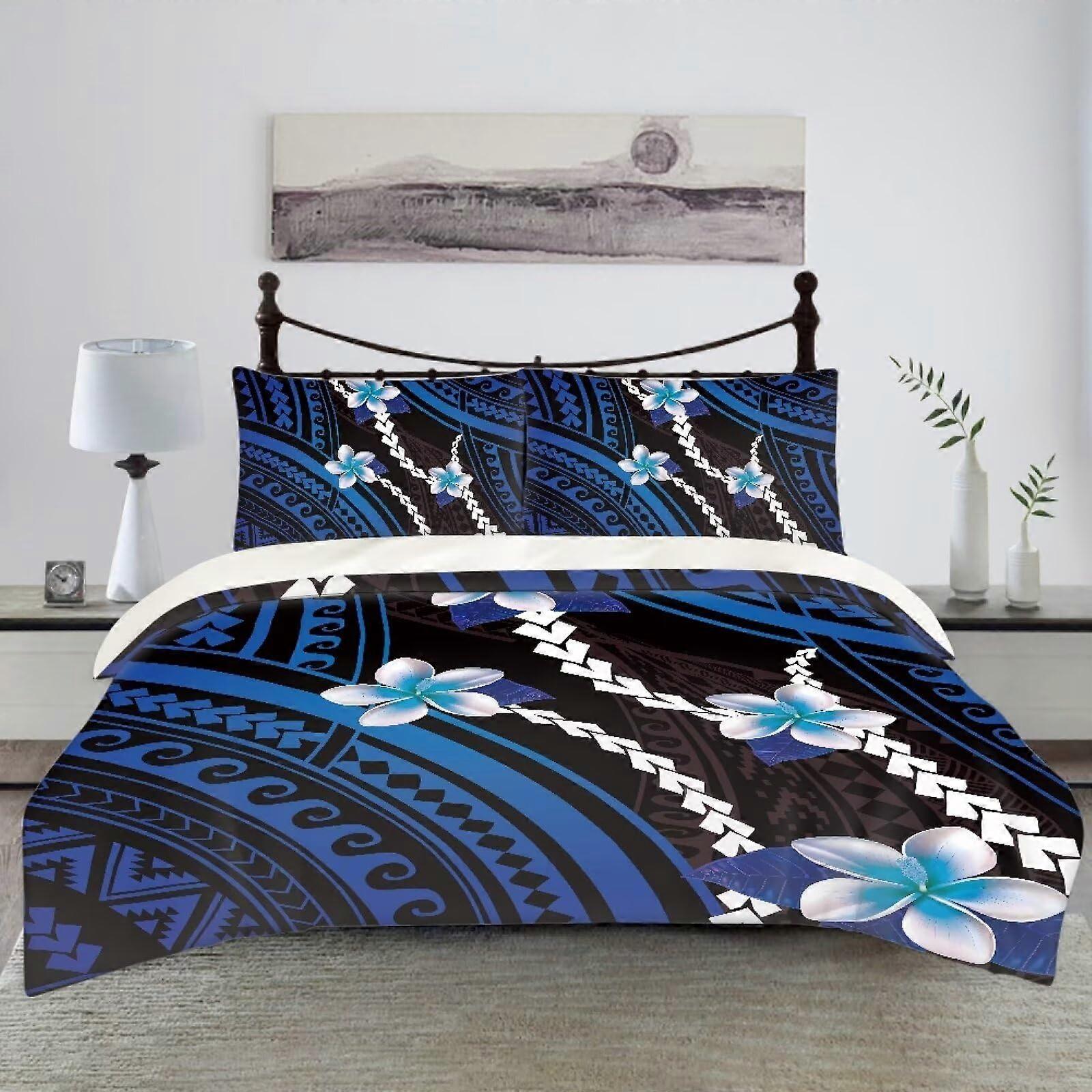 Polynesian Samoan Puletasi Tatau Bedding Set King Size 3-Piece Duvet Cover Set With 2 Pillow Shams Sea Turtle Floral Print