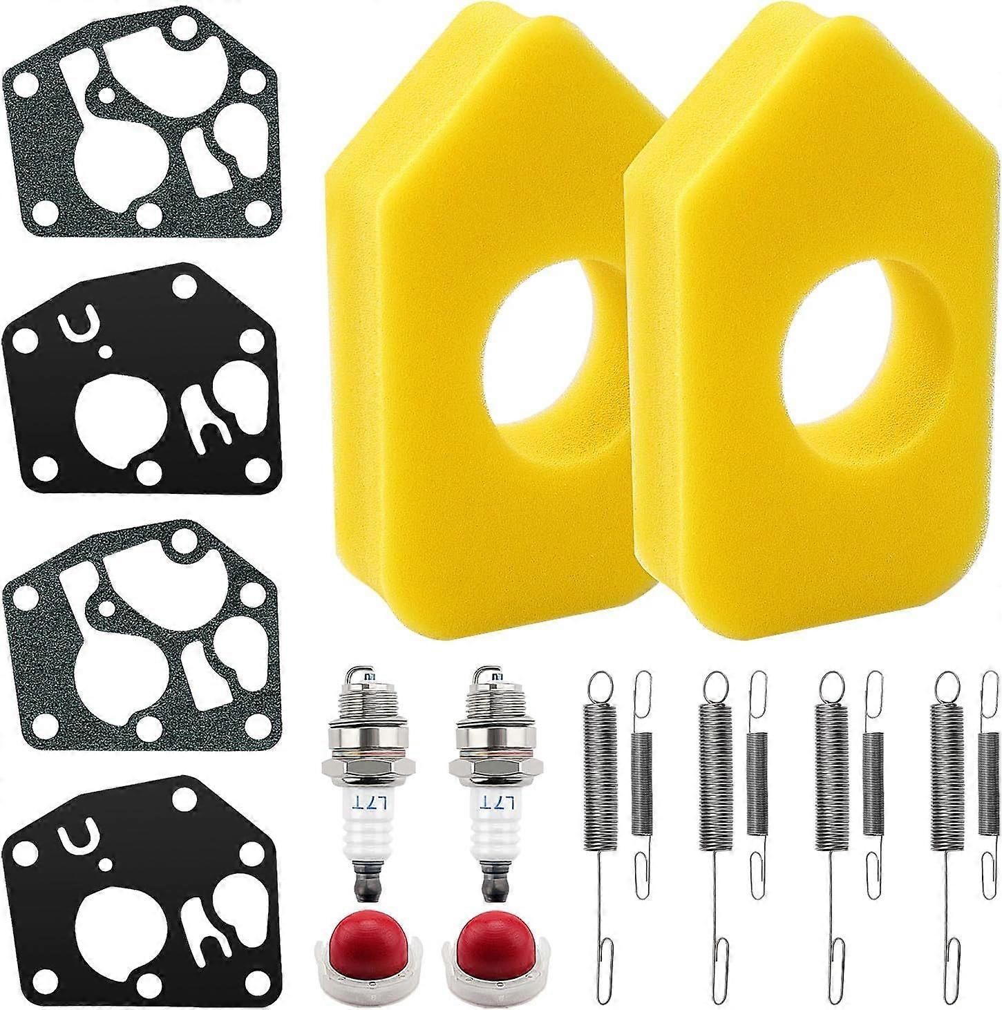 18 Pieces Lawn Mower Maintenance Kit, L7T Spark Plugs, Primer Pump, Regulator Springs, Foam Air Filter, Carburetor Diaphragm