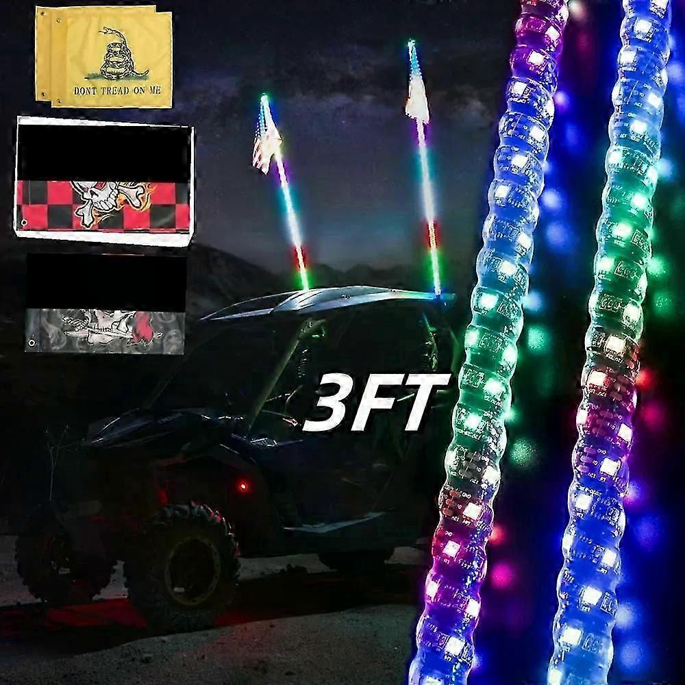 3FT LED Whip Lights Lighted Antenna Whips For ATV UTV Polaris RZR Off Road Truck Sand Buggy Dune Flagpole Lamp