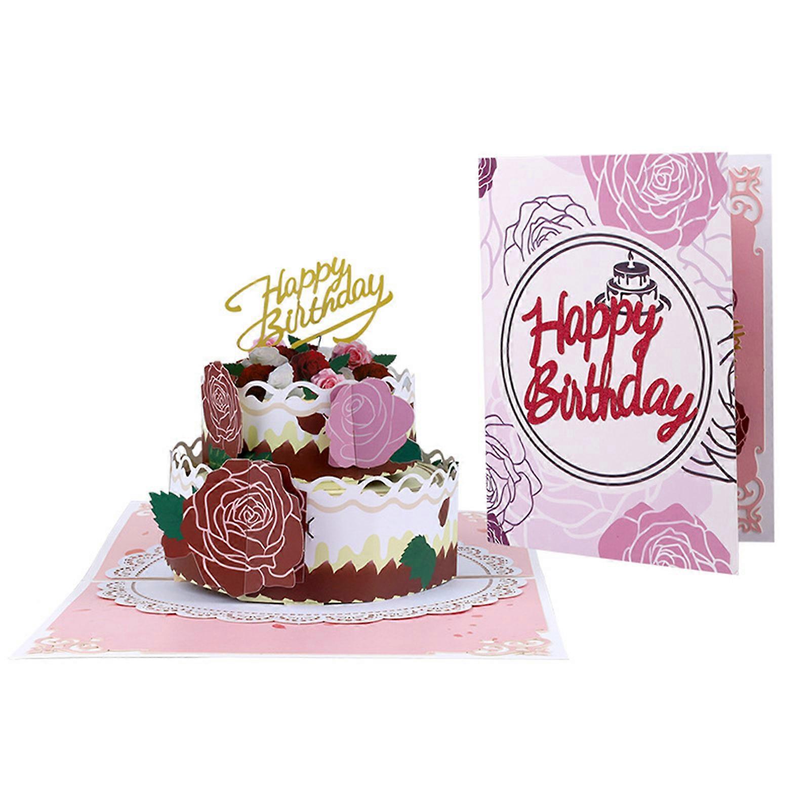 Handmade 3D Foldable Greeting Card for Various Ages Perfect for Birthdays Anniversaries Features Rose Cake Design