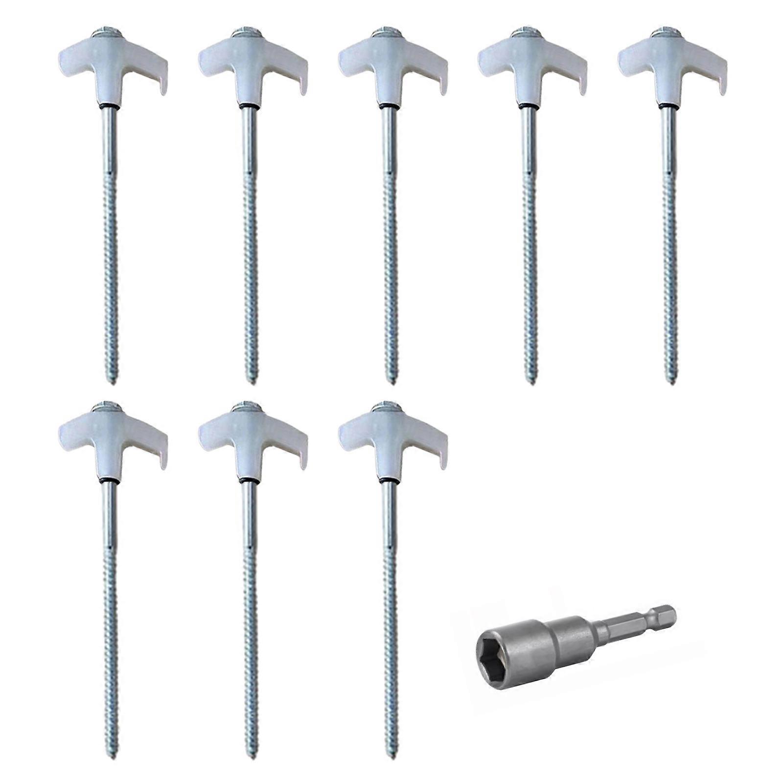 8Pcs Screw Thread Tent Stakes Pin Campings Tent Peg with Hexagon Socket Ground Pin for Fixings Tent Tarps Awnings silver