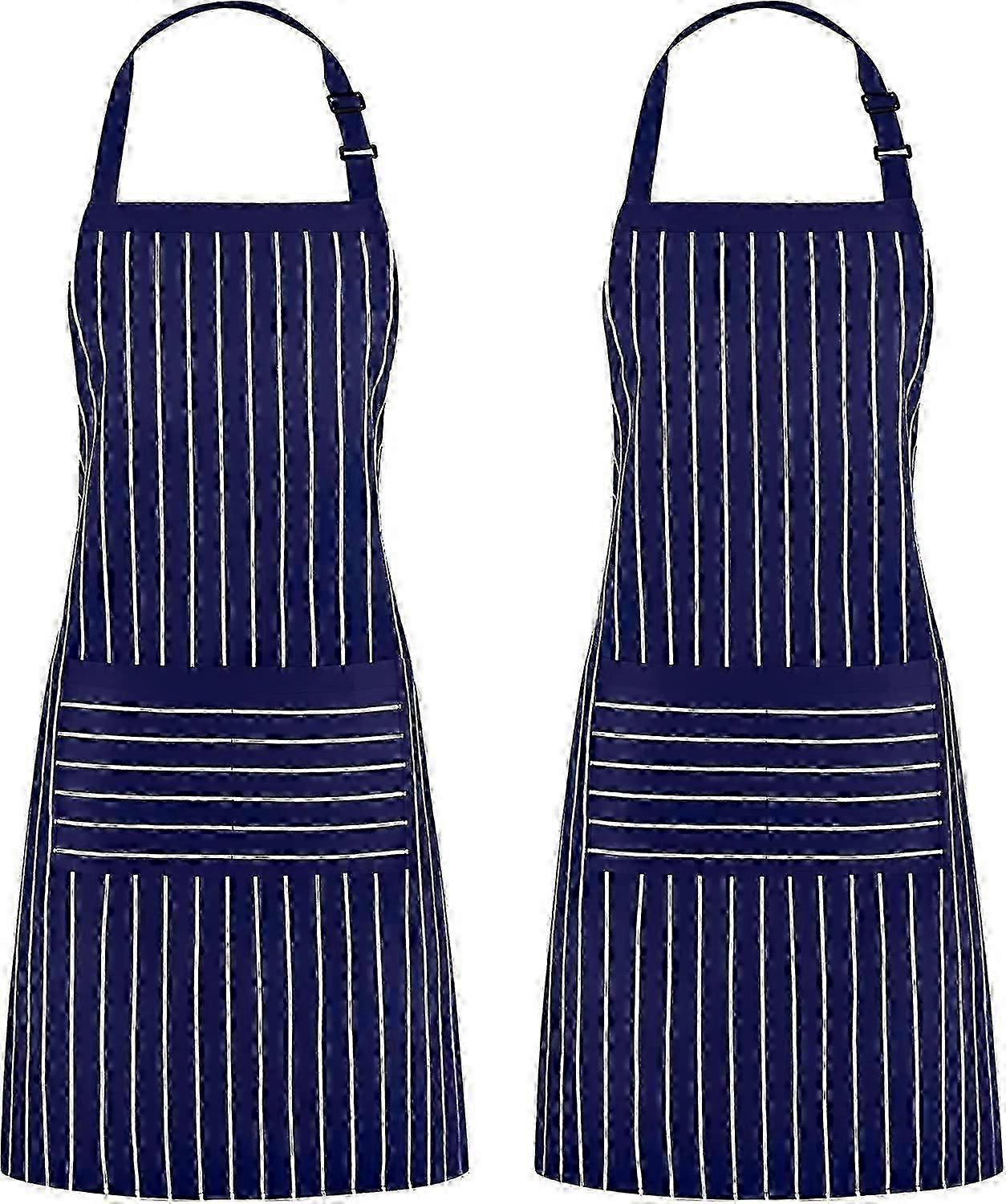 2 Cepli 2 Paket Ayarlanabilir Önlük Pinstripe Önlük, Şef Çift Barbekü Boyama için Unisex Pişirme Mutfak Önlükleri, Deniz Mavisi