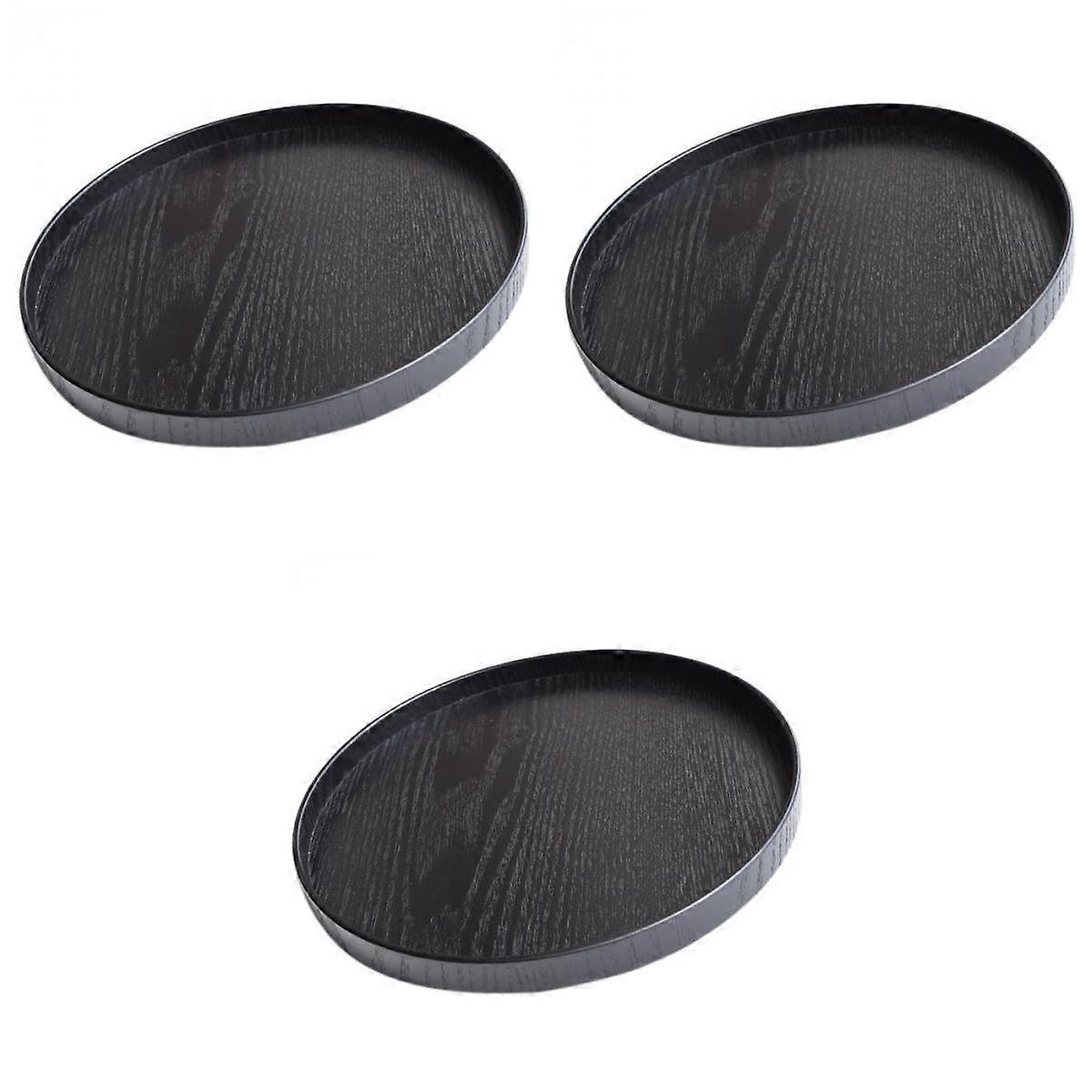 3 طبق خشبي للوجبات الخفيفة يقدم صواني صحن سلطة طبق أسود