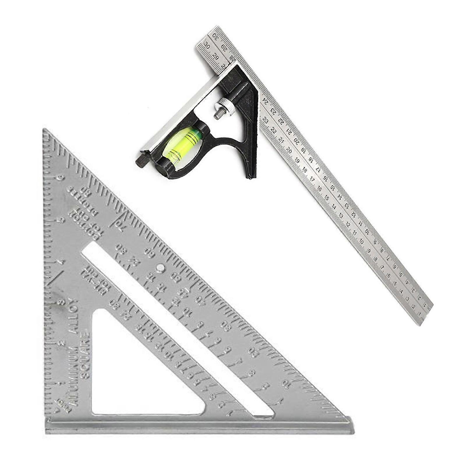 Rafter Square Combination Square Tool Carpenter Metal Rafter Layout Tool with Bubble Level for Woodworking Measurement