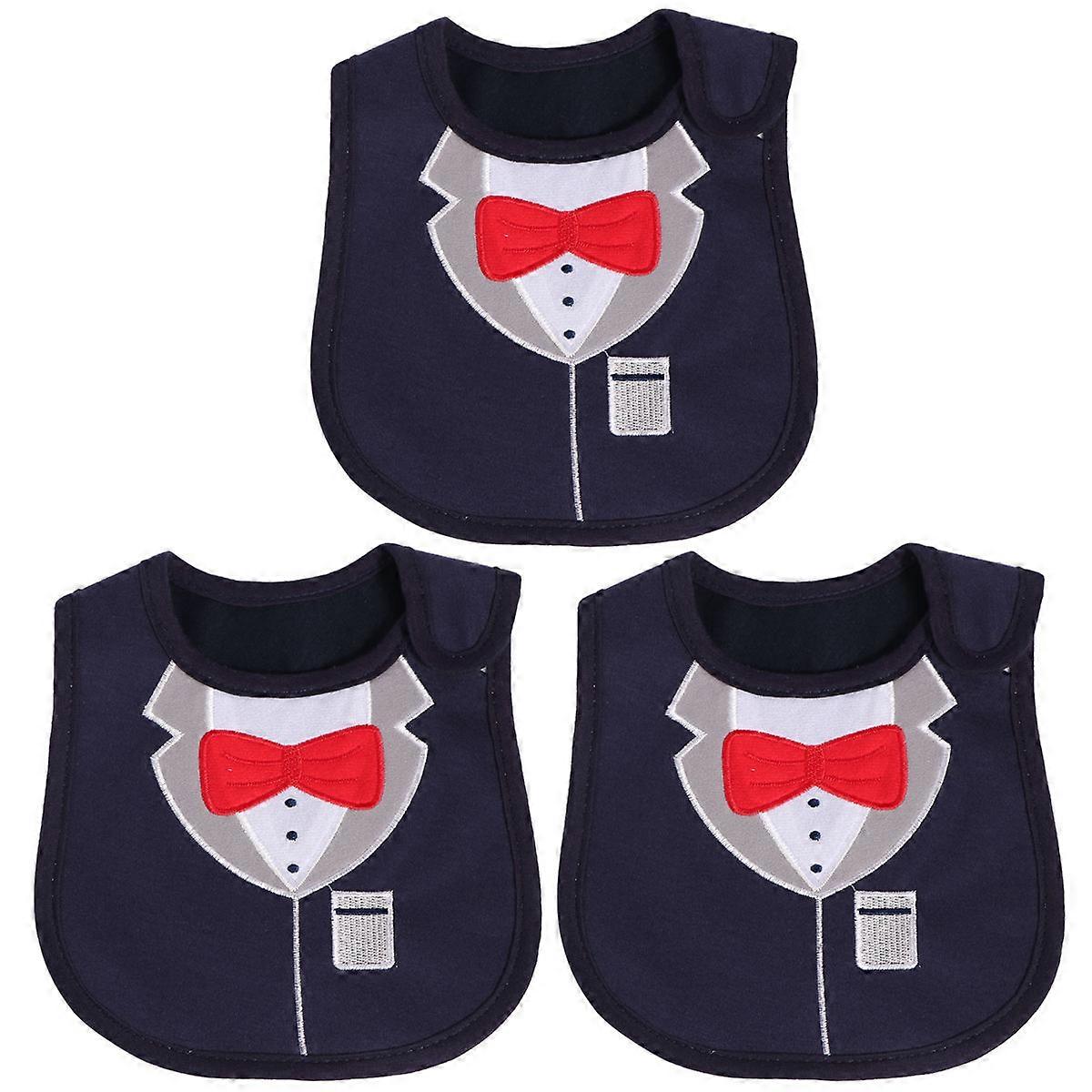 3pcs Cotton Bibs with Creative Tie Pattern – Soft, Absorbent Dining Towels for Drool & Food Protection – Stylish Cartoon Design