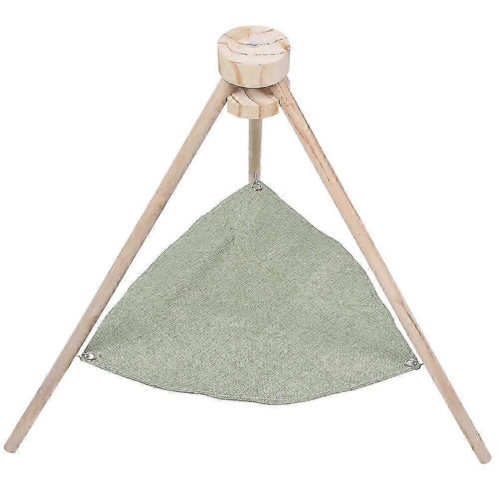 Triangular Detachable and Washable Cat Hammock with Green Wooden Swing Hanging Basket and Linen Cloth - Pet Supplies for Cats