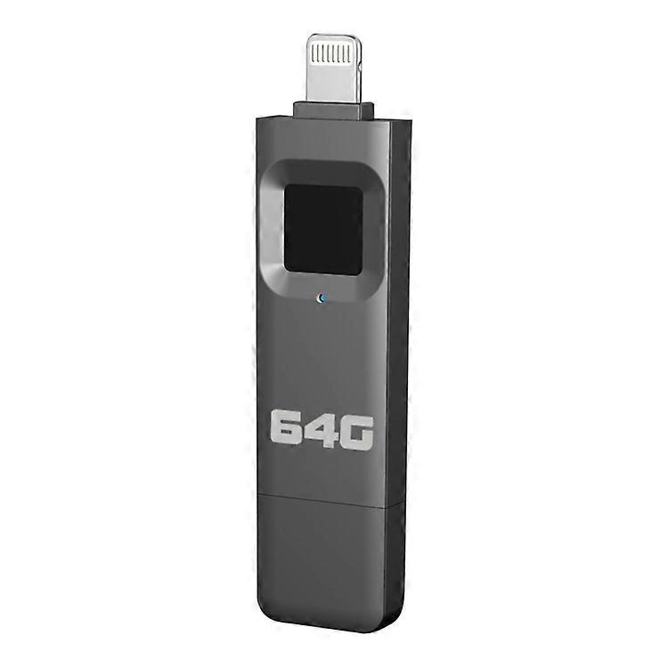 NK-828 64GB Fingerprint Encryption USB / Lightning Port Flash Drive Metal U-Disk Memory Stick Compatible For iPhone / iPad / PC