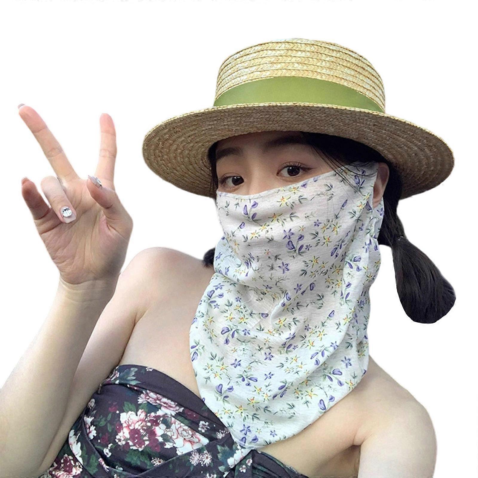 Flower Pattern Sunproof Face Cover Protective Face Mask With Breathable Nylon Fabric For Outdoor Neck Face Coverage Multicolor