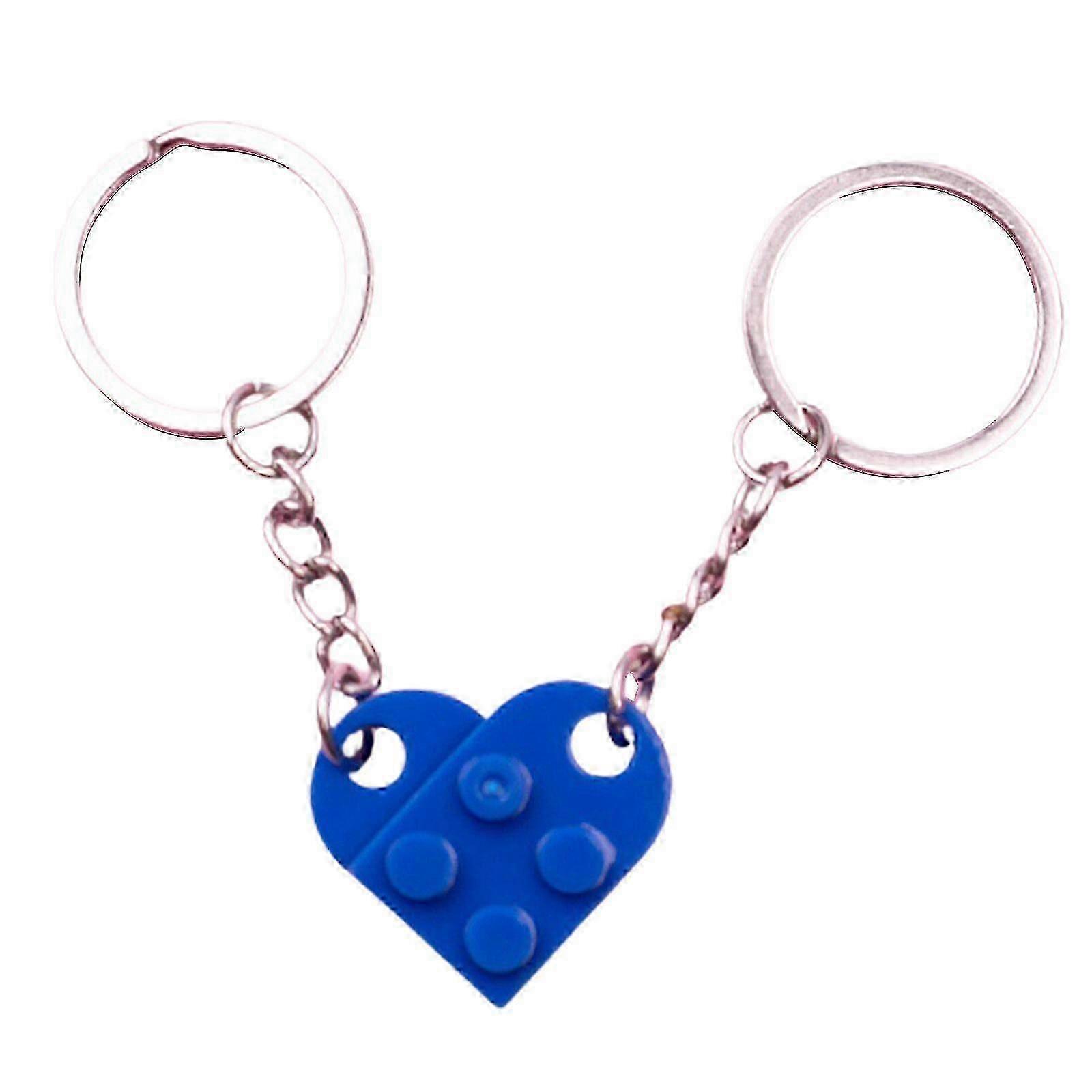 カップル用ハートキーホルダーセット、バレンタイン用ブリックハートキーホルダー、ネイビーブルー