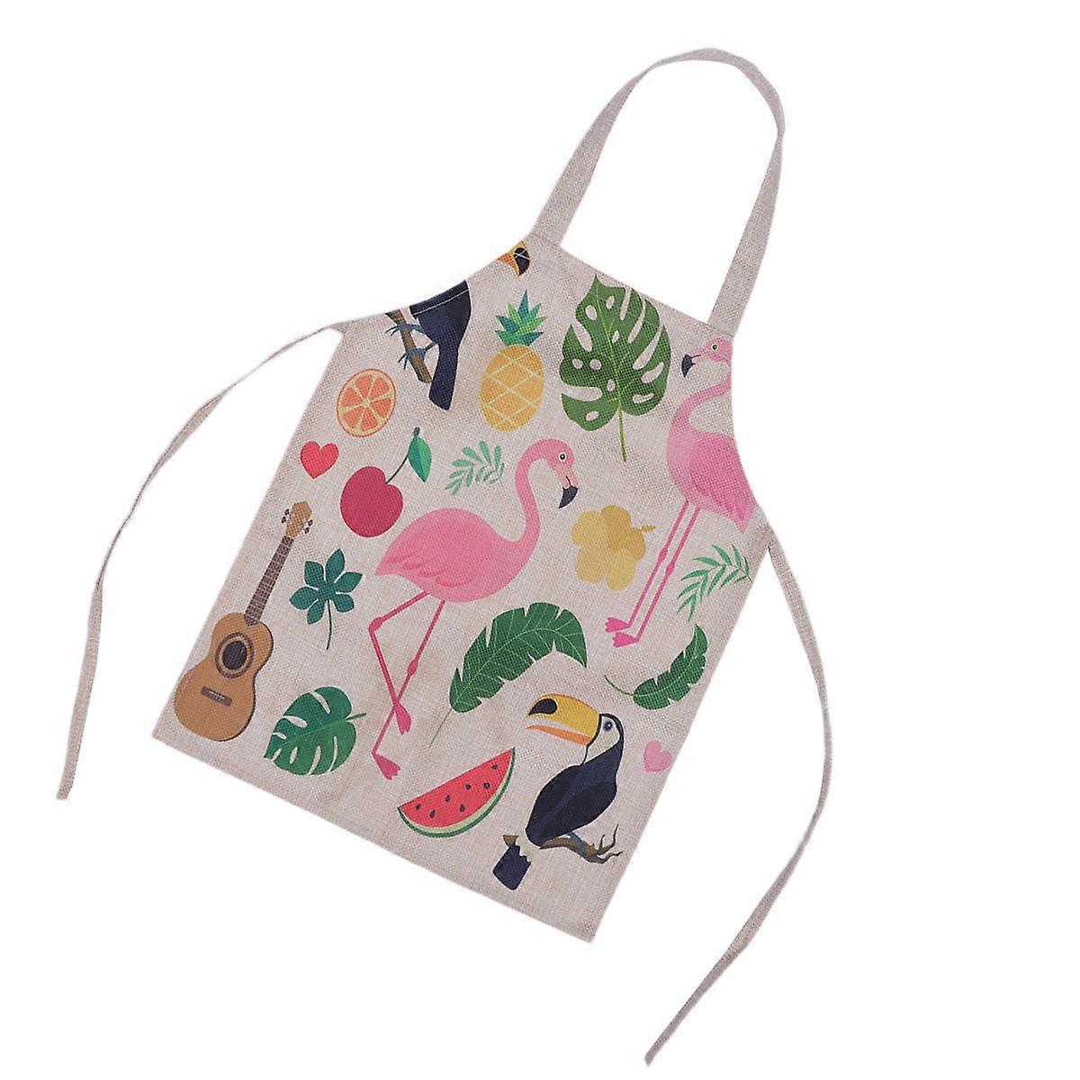 Kids Baking Apron Cotton Linen Blend Flamingo Pineapple Style Cooking Baking Dirt Oil Dust Protection 1Set