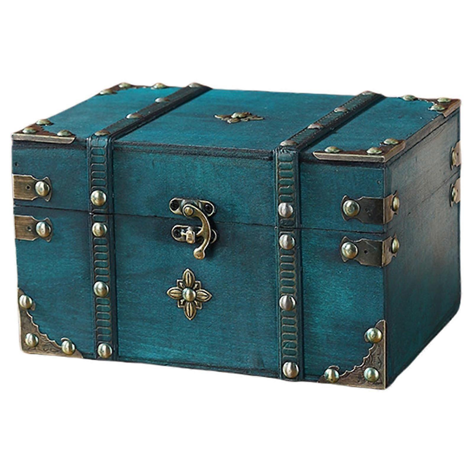 Small Rectangular Antique Wooden Jewelry Organizers With Lock European Style Decorative Storage Box For Home Use Red