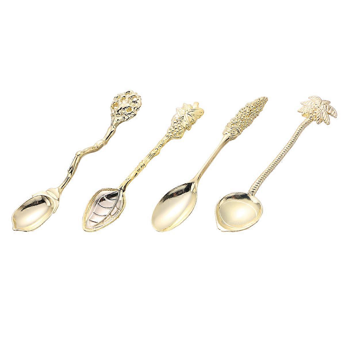 Stirring Spoon Fruit Themed Non-Slip Handle Kitchen Utensil Golden 4Pcs
